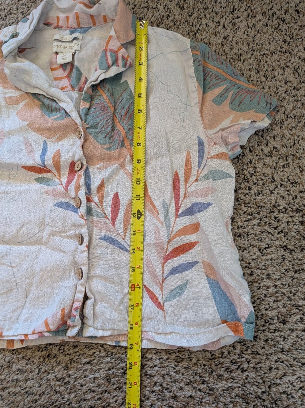 Floral Neutral Linen Cropped Camp Shirt - XS - Picture 6 of 6